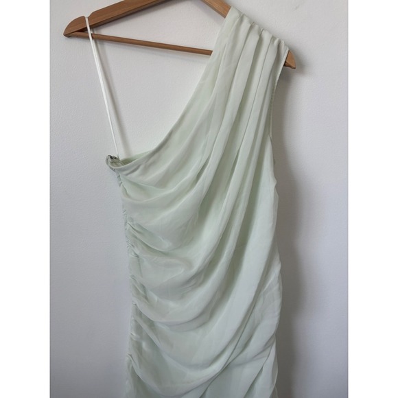 NWT  Abercrombie & Fitch One Shoulder Chiffon Mini Dress – Light Green – Size M - Picture 3 of 5